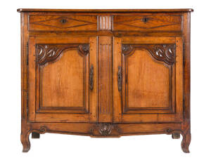 French oak sideboard, 2 door 2 drawer on cabriole legs. 19th century. 131cm x 58cm x 106cm.&nbsp;