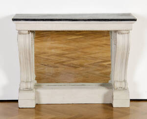 19th century French console table with cream and black painted finish and mirrored back. 102cm x 38cm x 80cm