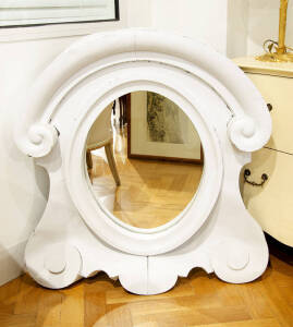 Oeil de boeuf, French 19th century shaped zinc window frame with mirror insert