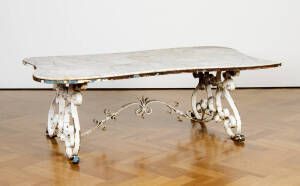 An unusual Carrara marble and wrought iron low table, French 19th century