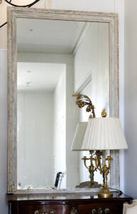 French 19th century lime washed over mantle mirror. 210cm x 124cm&nbsp;