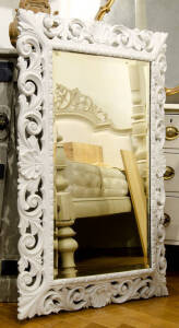 French carved oak decorative mirror with white painted finish.92cm x 115cm