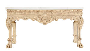 A large early Georgian style cream painted, marble top console table