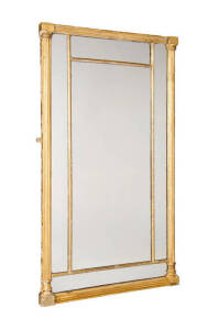 Antique gilt over mantle mirror with half column uprights. 118cm x 68cm