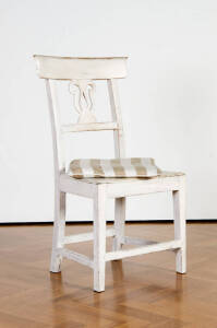 Lime washed spade back dining chair. Late 18th century. Nice country piece.