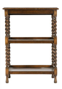 An oak three tier whatnot, English circa 1910