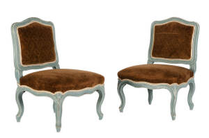 A pair of louis XV style blue painted child's chairs, French 19th century