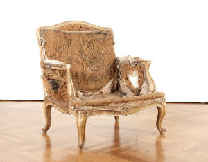 A Louis XV style gilt wood wide fauteuil, French 19th century