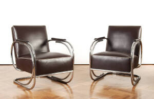 A pair of tubular chrome armchairs, circa 1930