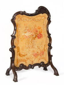 Antique carved mahogany salon screen with tapestry insert. H&nbsp;167 x W&nbsp;107cm