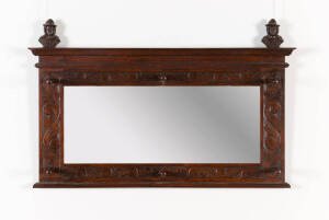 HATRACK MIRROR: Carved oak & glass, early 20th century. Width 103cm Height 64cm