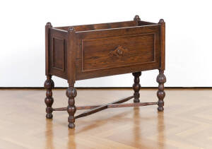 PLANTER: English oak planter in the Tudor style, c1920s. W 75cm, D 31cm, H61cm
