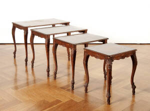 Nest of 4 coffee tables with carved legs. 66 x 46 x 50cm