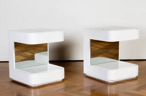 Two pairs of modern cream finished 2 drawer bedside tables.