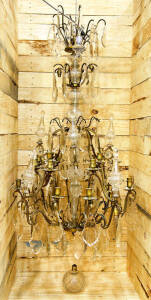 CHANDELIER: Impressive gilt metal & crystal multi-branch chandelier. Height: 135cm; Width: 60cm.