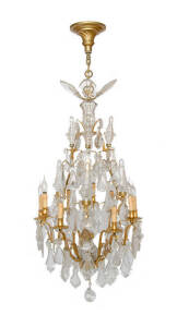 CHANDELIER: Impressive 12 branch crystal & gilt metal hanging light. H. 175cm