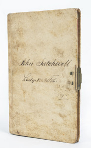 BANKING: The Bank of Australasia passbook for John Satchwell of Geelong, 1852 - 1860. Vellum-covered with brass clasp; pages with marbled edges. Customer's name inscribed to front cover and title page, with dated transactions in ink throughout. 15.7 x 10c