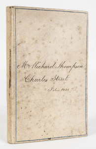 BANKING & BREWING: Bank of Tasmania passbook for Richard Thompson, 1872 - 1876. Vellum-covered with customer's name and address "Charles Street" inscribed to front cover and title page, with dated transactions in ink throughout. 16.3 x 10.2cm. Bookbinder'