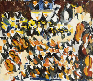 J. KRAGH PEDERSEN, Orchestra, oil on canvas, signed lower right, titled and dated 62 to verso, 58 x 67cm&nbsp;