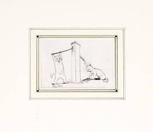 LOUIS WAIN: Original pen drawing of 2 cats. Mounted, not framed. 13 x 9cm
