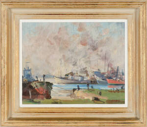 WILLIAM ALEXANDER DARGIE (1912-2003) : Oil on board of boats. 29 x 37cm