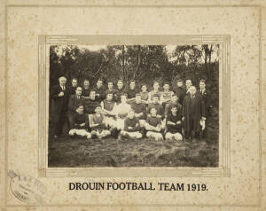Photographic archive of of the Victorian town of Drouin including Drouin Football team 1919, Warrigal high school cricket team 1921, WW1 military photographs & post cards, ephemera, maps etc. Well worth inspection. 70+