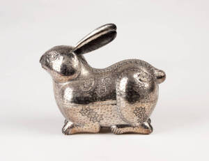 An Indian silver box and cover in the form of a hare