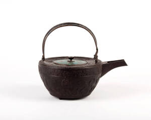 A Japanese champleve enamel and cast iron wine pot, 19th century