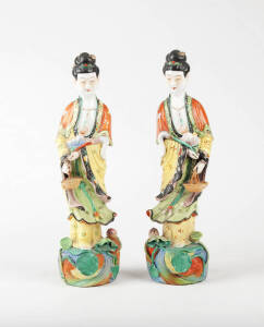 A pair of polychrome decorated figures of Guanyin, 20th century
