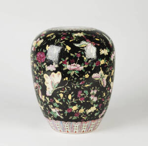 A Chinese enameled porcelain black ground ovoid vase, 20th century