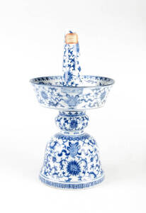 A Chinese blue and white porcelain altar candle stand, Qianlong mark but 20th century