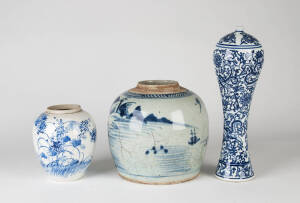 Three blue and white porcelain pieces, 20th century