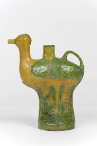 A green and yellow glazed earthenware chicken ewer