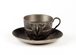 An Indo-Persian damascened cup and saucer, circa 1900
