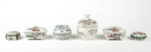 Six various Chinese porcelain covered boxes6 to 12cm wide