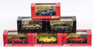 BEST MODEL: 1:43 group of Ferrari model cars including Ferrari 275 GTB 'Spider' (9003) - Red; and, Ferrari 750 Monza Targa Florio 55 (9047) – Red; and, Ferrari 860 Monza Mille Miglia '56 (9053) – Red. All mint in original perspex display case. (19 items)