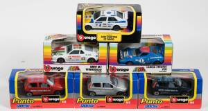 BURAGO: 1:43 group of model cars including Giulietta Alpilatte (4110); and, Ferrari 308 GTO TB (4117); and, BMW M3 DTM (4197). All mint in original cardboard windowed boxes. (33 items)