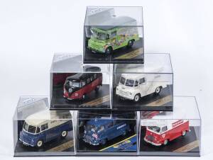 CITY: 1:43 group of model vans including Renault Estafette 60 (CV008) - Renault Service; and, Volkswagen Bulli (CV011) – Mon Cheri; and, Morris LD150 Purple Red (CV009B) – Marron. All mint in original perspex display cases. (15 items)