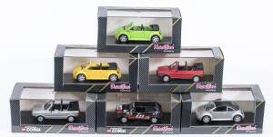 DETAIL CARS: 1:43 group of Volkswagen model cars including Volkswagen Concept 1 (261) - Red; and, Volkswagen Golf I 1974 Coupe (272) – White; and, VW Porsche 914-4 Cabrio (340) – Red. All mint in original perspex display cases. (9 items)