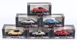 DETAIL CARS: 1:43 group of Porsche model cars including Porsche 356 A Racing Carrera (227) - Evita Peron; and, Porsche 356 A (229) – 1957 Le Mans; and, Porsche 356 Speedster (223) – Silver. All mint in original perspex display cases. (11 items)