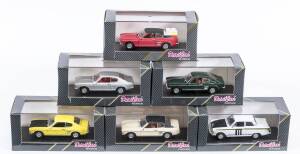 DETAIL CARS: 1:43 group of Ford model cars including Ford Capri 2600 GT (305) - Red; and, Ford Cortina MK I Coupe (370) – Dark Green; and, Ford Capri 3000 E (304) – Cream. All mint in original perspex display cases. (9 items)