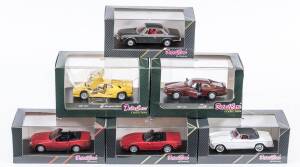 DETAIL CARS: 1:43 group of model cars including Lamborghini Diablo Roadster (112) - Yellow; and, Nissan 300 ZX Soft Top (162) – Blue; and, Jaguar XJ 220 (170) – Silver. All mint in original perspex display cases. (24 items)