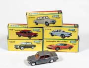 EDIL TOYS: Group of model cars including Lamborghini Miura P400 (10) – Orange; and, Fiat 1500 (6) – Grey; and, Giulia (5) - ‘Polizia’. All mint in original cardboard packaging. (5 items)