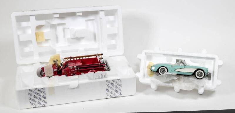 FRANKLIN MINT: Group of model cars including 1936 Bugatti Type 57 SC (B11RP48); and, 1939 Zeppelin (B11RJ96); and, 1967 VW Beetle (B11TD00). All mint in original cardboard packaging. (10 items)