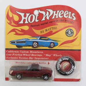 HOTWHEELS: 1968 Redline Custom Fleetside (6213) – Spectral Flame Red with Black plastic roof and Black Interior. This model is part of the Sweet 16, the first Hot Wheels models to ever be produced. Mint and unopened in original flame blister pack.