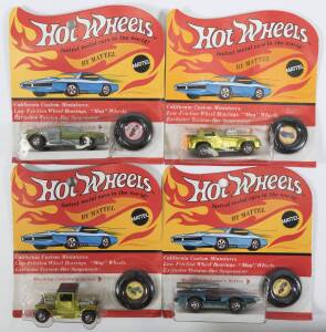 HOTWHEELS: 1971 group of Redline model cars including Short Order (6176) – Spectral Flame Light Green with Black Interior; and, Rocket-Bye-Baby (6186) – Spectral Flame Aqua with Grey Interior; and, T-4-2 (6177) – Spectral Flame Lime with Black Roof and Gr