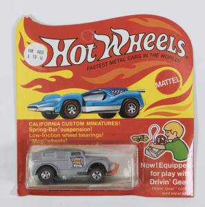 HOTWHEELS: 1972 Redline Funny Money (6015) – Grey. This model was part of the years where there were low sales and a drastic reduction in new casting. In 1972 there were only 7 new casting made. This mode is mint and unopened in original unpunched flame b
