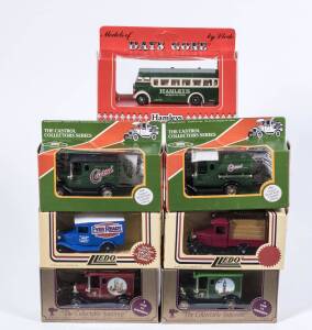 LLEDO: Group of model cars including Days Gone Van (6) – Charrington; and, Model T Ford Tanker (2) – Castrol Oil; and, London Transport Bus (15). All mint with some in original cardboard windowed boxes. (27 items boxed/17 unboxed)
