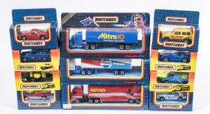 MATCHBOX: Group of model cars including DAF Semi-Remorque (CY25) – Pepsi; and, DAF Box Car (CY24) – Ferrari; and, Stinger Bee (MB278). All mint in original cardboard windowed boxes. (130 items approx.)