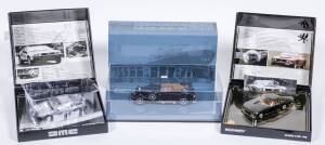 MINICHAMPS: 1:43 group of model cars in display boxes Including Horch 853A (2030) &ndash; Black; and, 1981 DeLorean DMC 12 (140020) &ndash; Silver; and, Chaparral 2H Can Am Edmonton 1969 (43039) &ndash; John Surtees. All mint in original perspex display case or cardboard d